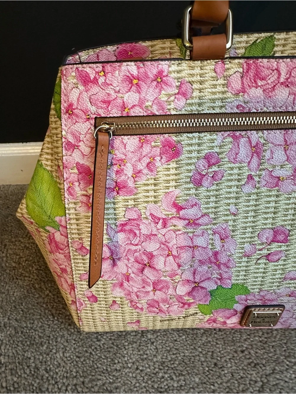 Dooney & Bourke Hydrangea Basketweave Zip Satchel Pink